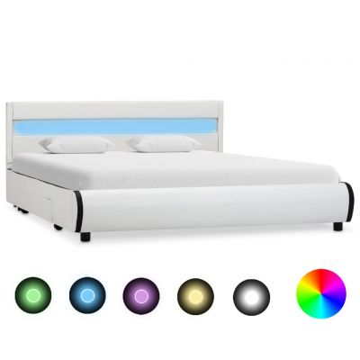 Cadru de pat cu LED alb 140 x 200 cm piele ecologică ieftin