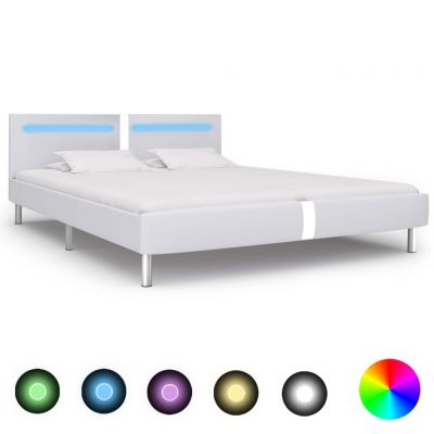 Cadru de pat cu LED alb 180 x 200 cm piele artificială ieftin