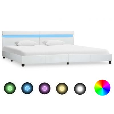 Cadru de pat cu LED alb 180 x 200 cm piele ecologică ieftin