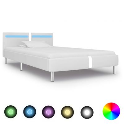 Cadru de pat cu LED alb 90 x 200 cm piele artificială ieftin