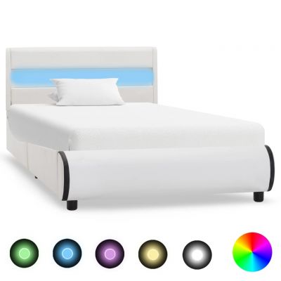Cadru de pat cu LED alb 90 x 200 cm piele ecologică ieftin
