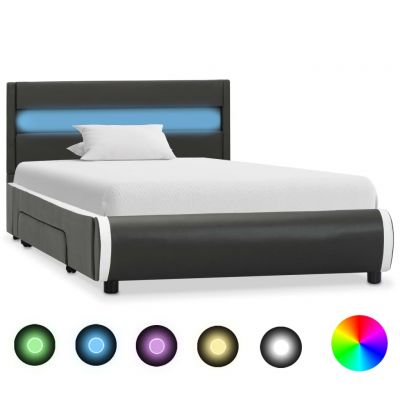 Cadru de pat cu LED antracit 100x200 cm piele ecologică