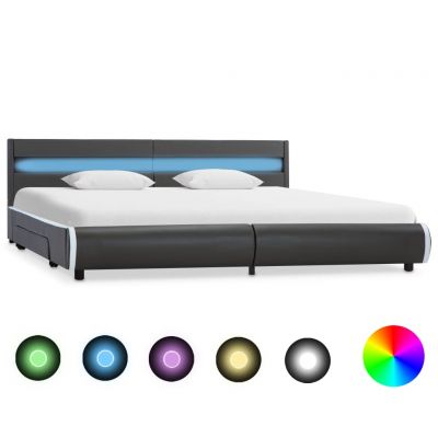 Cadru de pat cu LED antracit 180 x 200 cm piele ecologică