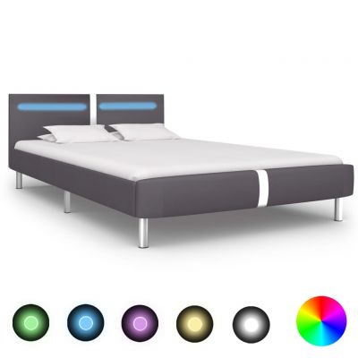 Cadru de pat cu LED gri 120 x 200 cm piele ecologică