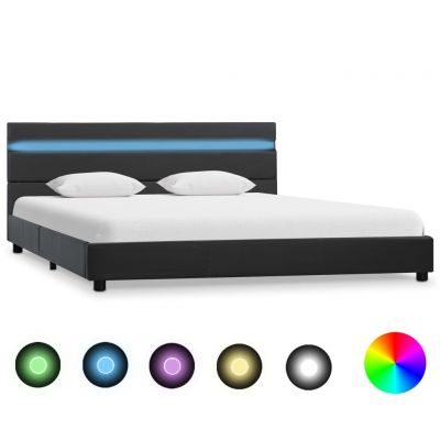 Cadru de pat cu LED gri 120 x 200 cm piele ecologică