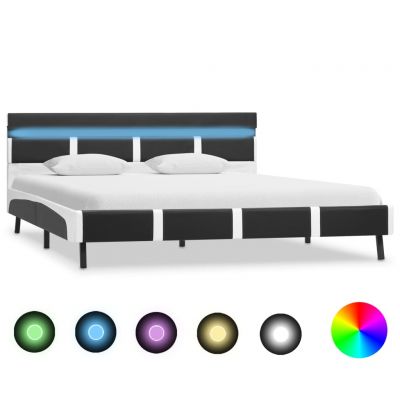 Cadru de pat cu LED gri 140 x 200 cm piele artificială ieftin