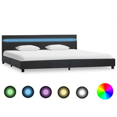 Cadru de pat cu LED gri 180 x 200 cm piele artificială ieftin