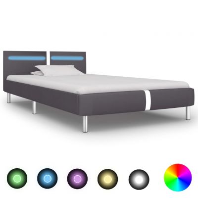 Cadru de pat cu LED gri 90 x 200 cm piele artificială