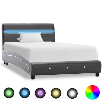 Cadru de pat cu LED gri 90 x 200 cm piele artificială ieftin