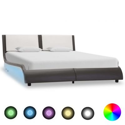 Cadru de pat cu LED gri și alb 120x200 cm piele ecologică