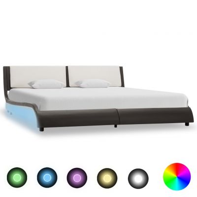 Cadru de pat cu LED gri și alb 180x200 cm piele ecologică