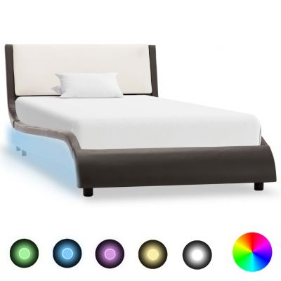 Cadru de pat cu LED gri și alb 90x200 cm piele ecologică