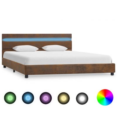 Cadru de pat cu LED maro 140 x 200 cm material textil