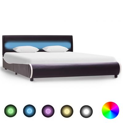 Cadru de pat cu LED negru 120 x 200 cm piele ecologică ieftin