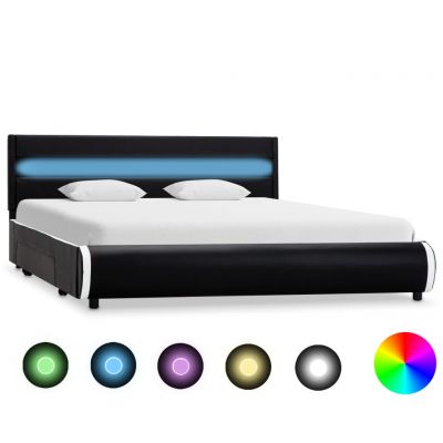Cadru de pat cu LED negru 140 x 200 cm piele ecologică ieftin