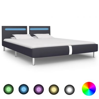 Cadru de pat cu LED negru 160 x 200 cm piele artificială ieftin