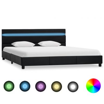 Cadru de pat cu LED negru 160 x 200 cm piele ecologică ieftin
