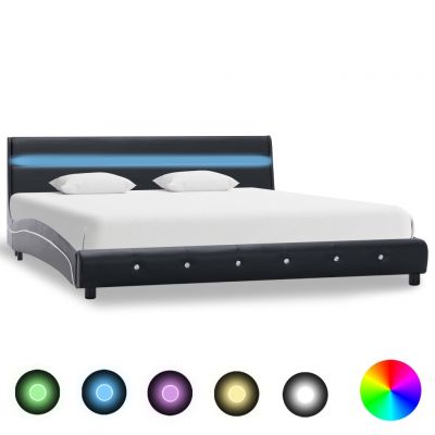 Cadru de pat cu LED negru 180 x 200 cm piele ecologică ieftin