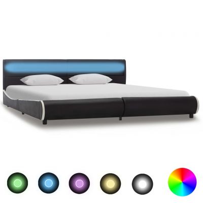 Cadru de pat cu LED negru 180 x 200 cm piele ecologică