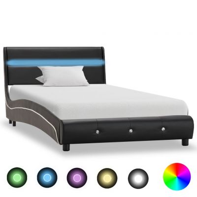 Cadru de pat cu LED negru 90 x 200 cm piele artificială ieftin