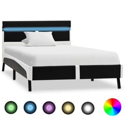 Cadru de pat cu LED negru 90 x 200 cm piele artificială ieftin