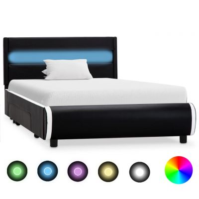 Cadru de pat cu LED negru 90 x 200 cm piele ecologică ieftin