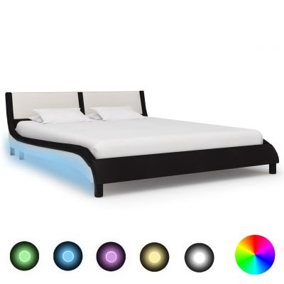 Cadru de pat cu LED negru & alb 160 x 200 cm piele ecologică ieftin