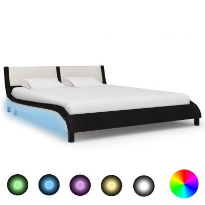 Cadru de pat cu LED negru & alb 180x200 cm piele ecologică