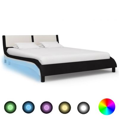 Cadru de pat cu LED negru și alb 120x200 cm piele ecologică