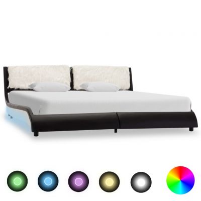 Cadru de pat cu LED negru și alb 180x200 cm piele ecologică ieftin