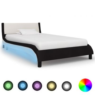 Cadru de pat cu LED negru și alb 90 x 200 cm piele ecologică ieftin