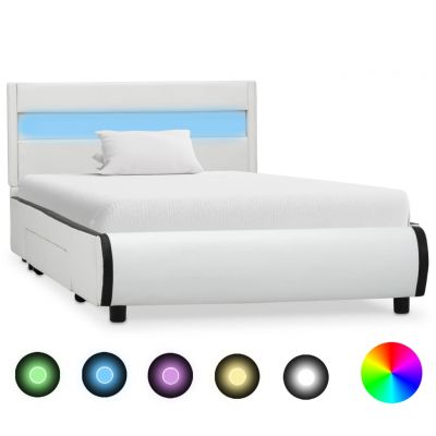 Cadru de pat cu LED-uri alb 100 x 200 cm piele ecologică ieftin