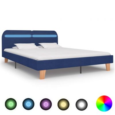 Cadru de pat cu LED-uri albastru 160x200 cm material textil ieftin