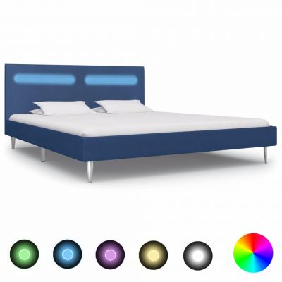 Cadru de pat cu LED-uri albastru 160x200 cm material textil