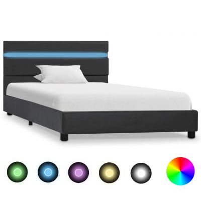 Cadru de pat cu LED-uri gri 100 x 200 cm piele ecologică ieftin