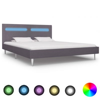 Cadru de pat cu LED-uri gri 180 x 200 cm material textil