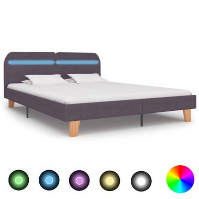 Cadru de pat cu LED-uri gri taupe 160x200cm material textil