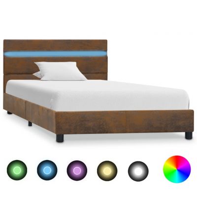 Cadru de pat cu LED-uri maro 100 x 200 cm textil