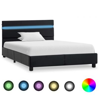 Cadru de pat cu LED-uri negru 100 x 200 cm piele ecologică ieftin