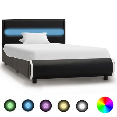 Cadru de pat cu LED-uri negru 100 x 200 cm piele ecologică ieftin