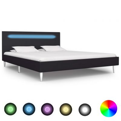 Cadru de pat cu LED-uri negru 140x200 cm material textil ieftin