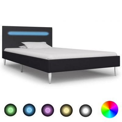 Cadru de pat cu LED-uri negru 90x200 cm material textil ieftin