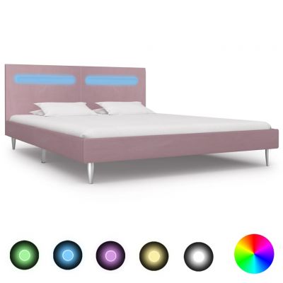 Cadru de pat cu LED-uri roz 160 x 200 cm material textil