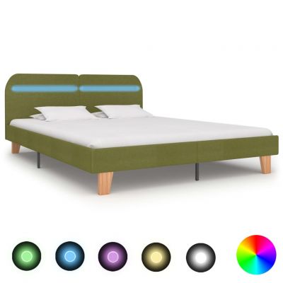 Cadru de pat cu LED-uri verde 160 x 200 cm material textil ieftin