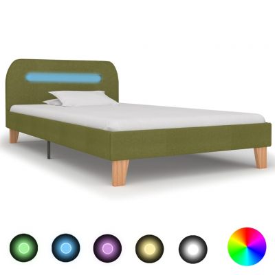Cadru de pat cu LED-uri verde 90 x 200 cm material textil