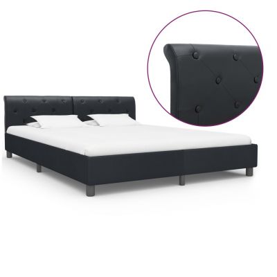Cadru de pat negru 160 x 200 cm piele ecologică ieftin
