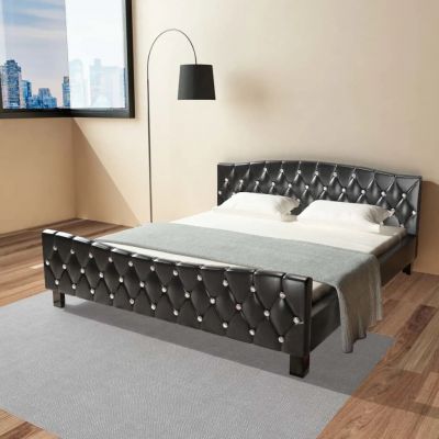 Cadru de pat negru 180 x 200 cm piele artificială