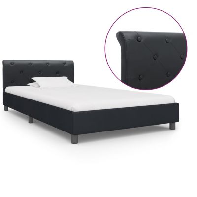 Cadru de pat negru 90 x 200 cm piele ecologică ieftin