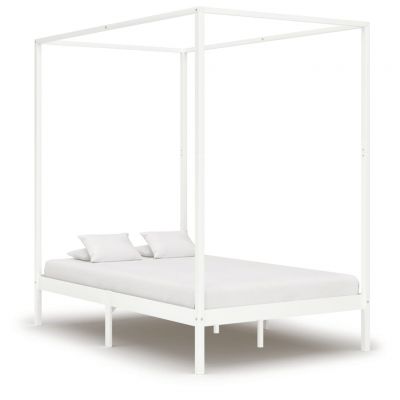 Cadru pat cu baldachin alb 120 x 200 cm lemn masiv de pin