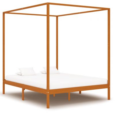 Cadru pat cu baldachin maro miere 160x200 cm lemn masiv pin